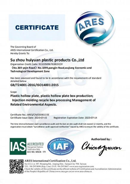 Porcellana Suzhou Huiyuan Plastic Products Co., Ltd. Certificazioni
